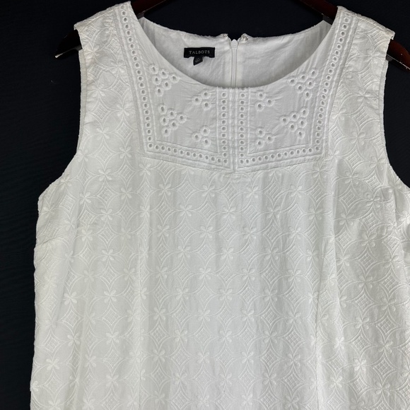 Talbots Sz 14 XL Sheath Shift Dress White Eyelet Embroidered Slvlss Coastal CHIC - Picture 3 of 5